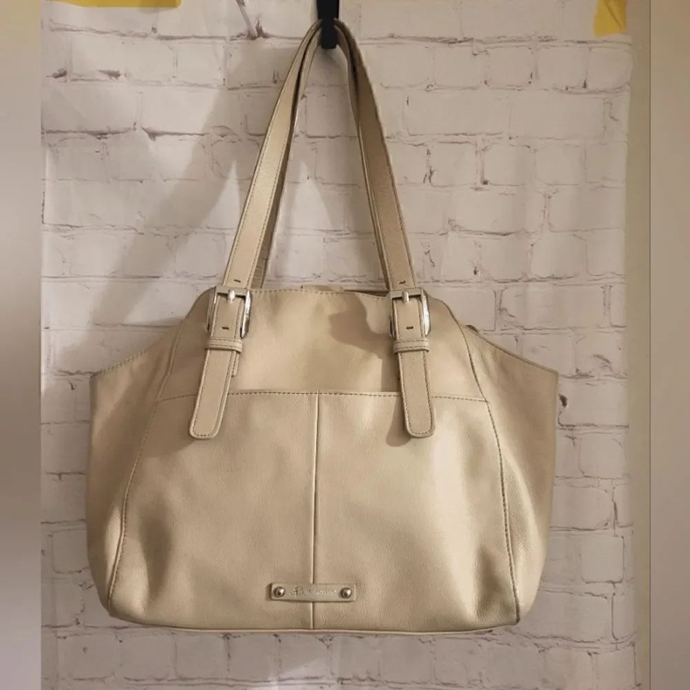 B.Makowsky Cream Buttery Leather Satchel/Handbag Leopard Lining MSRP $268